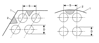 Channels formed in spaces between tubes.