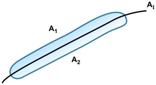 Diagram for derivation of the general balance at a singular surface.