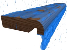 a) Macroscopic. The cavity prevents rain running under the windowsill. b) Microscopic. Surface tension opposes liquid entering cavity.