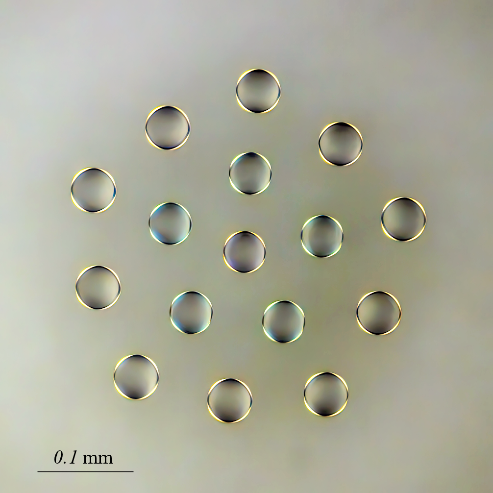 Typical color halos at the droplets of stabilized clusters